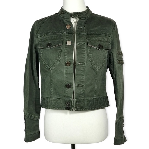 Tommy Hilfiger Army Green Short Military Utility Jacket Size 8P - Picture 1 of 16